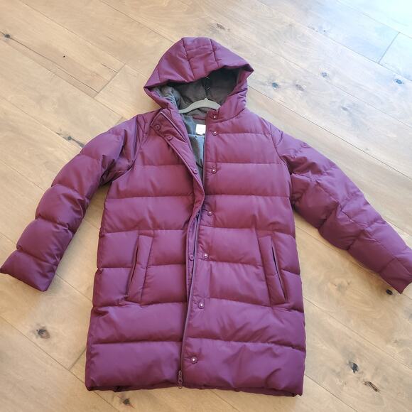 J.Jill Maroon Red Down Puffer Coat Small Hooded Snap Zip Knit Fleece Lined S - Picture 1 of 10